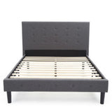 Cambridge Upholstered Platform Bed | Headboard and Metal Frame with Wood Slat Support | Grey, Queen