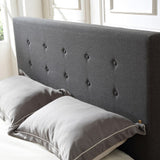 Cambridge Upholstered Platform Bed | Headboard and Metal Frame with Wood Slat Support | Grey, Queen