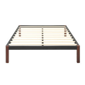 e DeCoro Devon Wood Slat and Metal Platform Bed Frame | Mattress Foundation, Queen