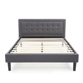 Mornington Upholstered Platform Bed | Headboard and Metal Frame with Wood Slat Support | Grey, Queen