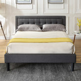 Mornington Upholstered Platform Bed | Headboard and Metal Frame with Wood Slat Support | Grey, Queen