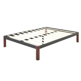 e DeCoro Devon Wood Slat and Metal Platform Bed Frame | Mattress Foundation, Queen