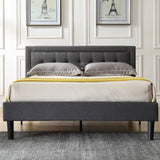 Mornington Upholstered Platform Bed | Headboard and Metal Frame with Wood Slat Support | Grey, Queen