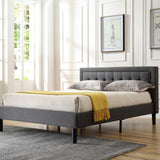 Mornington Upholstered Platform Bed | Headboard and Metal Frame with Wood Slat Support | Grey, Queen