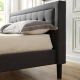 Mornington Upholstered Platform Bed | Headboard and Metal Frame with Wood Slat Support | Grey, Queen