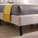 Mornington Upholstered Platform Bed | Headboard and Metal Frame with Wood Slat Support | Linen, Queen