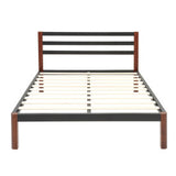 DeCoro Tilbury Wood Slat and Metal Platform Bed Frame with Headboard | Mattress Foundation, Queen