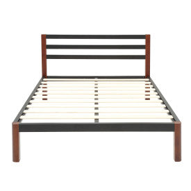 DeCoro Tilbury Wood Slat and Metal Platform Bed Frame with Headboard | Mattress Foundation, Queen