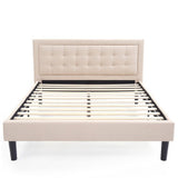 Mornington Upholstered Platform Bed | Headboard and Metal Frame with Wood Slat Support | Linen, Queen