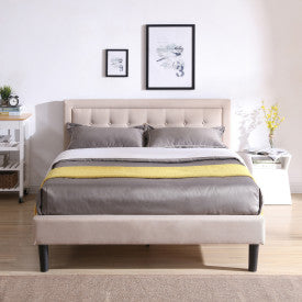 Mornington Upholstered Platform Bed | Headboard and Metal Frame with Wood Slat Support | Linen, Queen