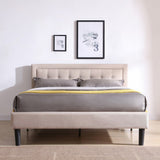 Mornington Upholstered Platform Bed | Headboard and Metal Frame with Wood Slat Support | Linen, Queen