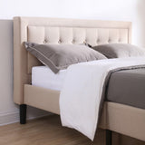 Mornington Upholstered Platform Bed | Headboard and Metal Frame with Wood Slat Support | Linen, Queen