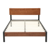 DeCoro Portland Wood Slat and Metal Platform Bed Frame with Solid Wood Headboard | Mattress Foundation, Queen