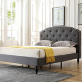 Cranleigh Upholstered Platform Bed | Headboard and Metal Frame with Wood Slat Support | Grey, Queen