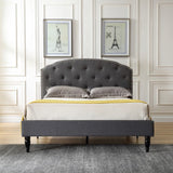 Cranleigh Upholstered Platform Bed | Headboard and Metal Frame with Wood Slat Support | Grey, Queen