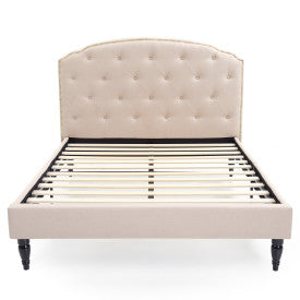 Cranleigh Upholstered Platform Bed | Headboard and Metal Frame with Wood Slat Support | Linen, Queen