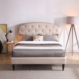 Cranleigh Upholstered Platform Bed | Headboard and Metal Frame with Wood Slat Support | Linen, Queen