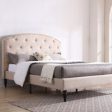 Cranleigh Upholstered Platform Bed | Headboard and Metal Frame with Wood Slat Support | Linen, Queen