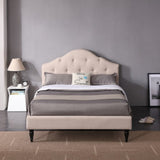 Winterhaven Upholstered Platform Bed | Headboard and Wood Frame with Wood Slat Support | Linen, Queen