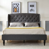 Coventry Upholstered Platform Bed | Headboard and Metal Frame with Wood Slat Support | Grey, Queen