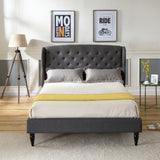 Coventry Upholstered Platform Bed | Headboard and Metal Frame with Wood Slat Support | Grey, Queen