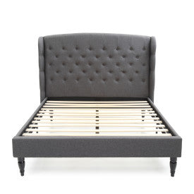 Brighton Upholstered Platform Bed | Headboard and Wood Frame with Wood Slat Support | Grey, Queen