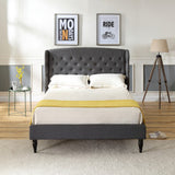 Brighton Upholstered Platform Bed | Headboard and Wood Frame with Wood Slat Support | Grey, Queen