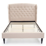 Brighton Upholstered Platform Bed | Headboard and Wood Frame with Wood Slat Support | Linen, Queen