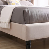 Brighton Upholstered Platform Bed | Headboard and Wood Frame with Wood Slat Support | Linen, Queen