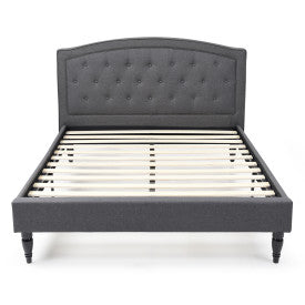 Wellesley Upholstered Platform Bed | Headboard and Metal Frame with Wood Slat Support | Grey, Queen