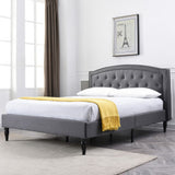 Wellesley Upholstered Platform Bed | Headboard and Metal Frame with Wood Slat Support | Grey, Queen