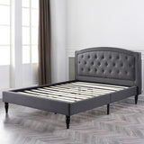 Wellesley Upholstered Platform Bed | Headboard and Metal Frame with Wood Slat Support | Grey, Queen