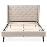 Berkeley Upholstered Platform Bed | Headboard and Wood Frame with Wood Slat Support | Linen, Queen