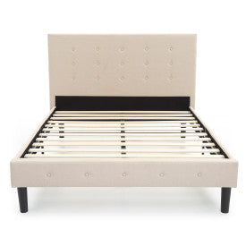 Cambridge Upholstered Platform Bed | Headboard and Metal Frame with Wood Slat Support | Linen, QueenCambridge Upholstered Platform Bed | Headboard and Metal Frame with Wood Slat Support | Linen, Queen