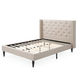 Berkeley Upholstered Platform Bed | Headboard and Wood Frame with Wood Slat Support | Linen, Queen