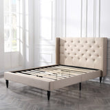 Berkeley Upholstered Platform Bed | Headboard and Wood Frame with Wood Slat Support | Linen, Queen