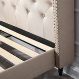 Berkeley Upholstered Platform Bed | Headboard and Wood Frame with Wood Slat Support | Linen, Queen