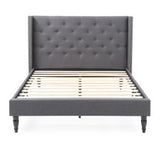 Berkeley Upholstered Platform Bed | Headboard and Wood Frame with Wood Slat Support | Grey, Queen