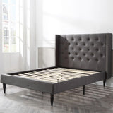 Berkeley Upholstered Platform Bed | Headboard and Wood Frame with Wood Slat Support | Grey, Queen