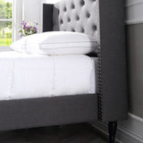 Berkeley Upholstered Platform Bed | Headboard and Wood Frame with Wood Slat Support | Grey, Queen