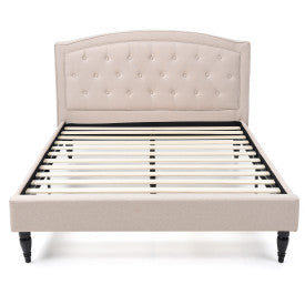 Wellesley Upholstered Platform Bed | Headboard and Metal Frame with Wood Slat Support | Linen, Queen