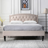 Wellesley Upholstered Platform Bed | Headboard and Metal Frame with Wood Slat Support | Linen, Queen