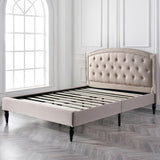 Wellesley Upholstered Platform Bed | Headboard and Metal Frame with Wood Slat Support | Linen, Queen